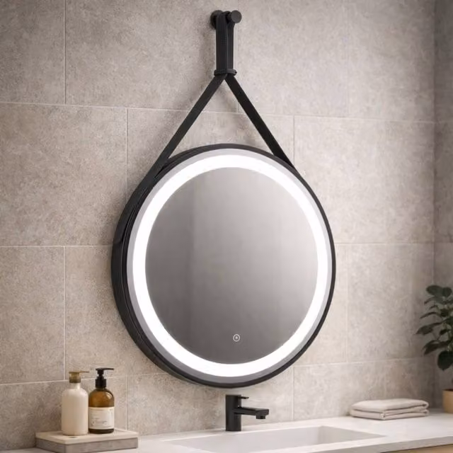 Bathroom Kingdom Delilah Black Round Illuminated LED Bathroom Mirror, Diameter: 60 cm