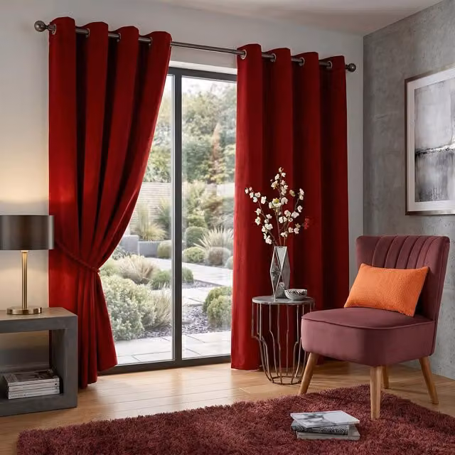 Luxury Living Red Velvet Thermal Blackout Eyelet Curtains Pair, Width: 168 cm, Drop: 137 cm – 2