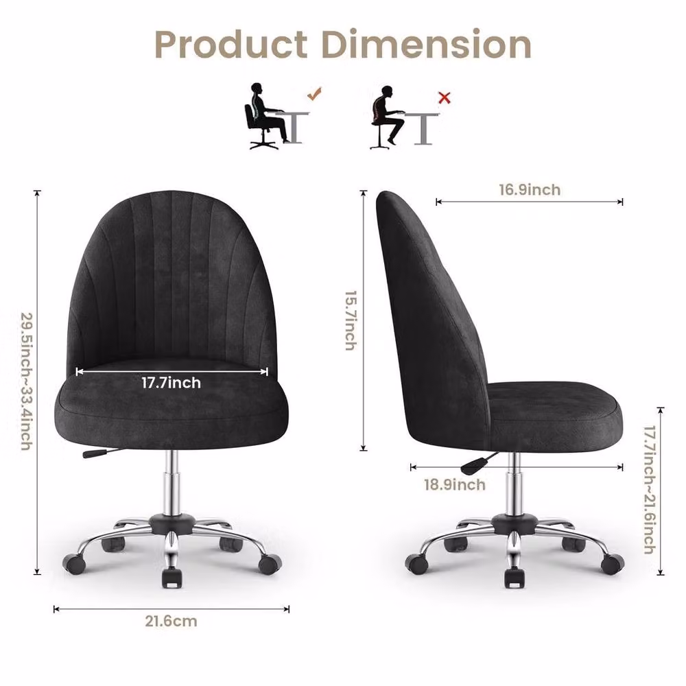 FLAVORA Black Velvet Fabric Adjustable Swivel Task Chair for Home or Office – 2