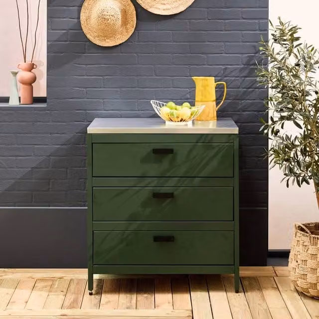 sweeek Green Stainless Steel Outdoor Kitchen Storage Module with 3 Drawers, W: 80 cm, H: 87.5 cm, D: 51 cm – 1