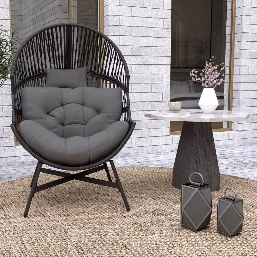 Wyld Haus Rataco Charcoal Grey Oversized Freestanding Egg Chair in PE Rattan – 10