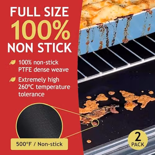 SPARES2GO Non Stick Universal Teflon Oven Liners, Black, W 50 cm x D 40 cm (Pack of 2) – 2