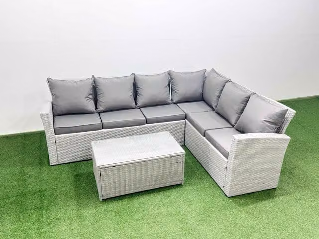 Fimous Garden 6 Seater PE Rattan Outdoor Garden Sofa Set in Light Grey