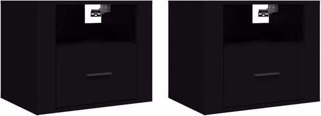 Berkfield Home Set of 2 Wall-mounted Bedside Cabinets in Black, W: 50 cm, D: 36 cm, H: 40 cm
