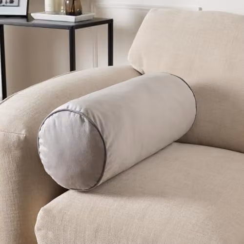 OHS Matte Velvet Cylinder Bolster Pillow in Grey, W: 46 cm, D: 20 cm