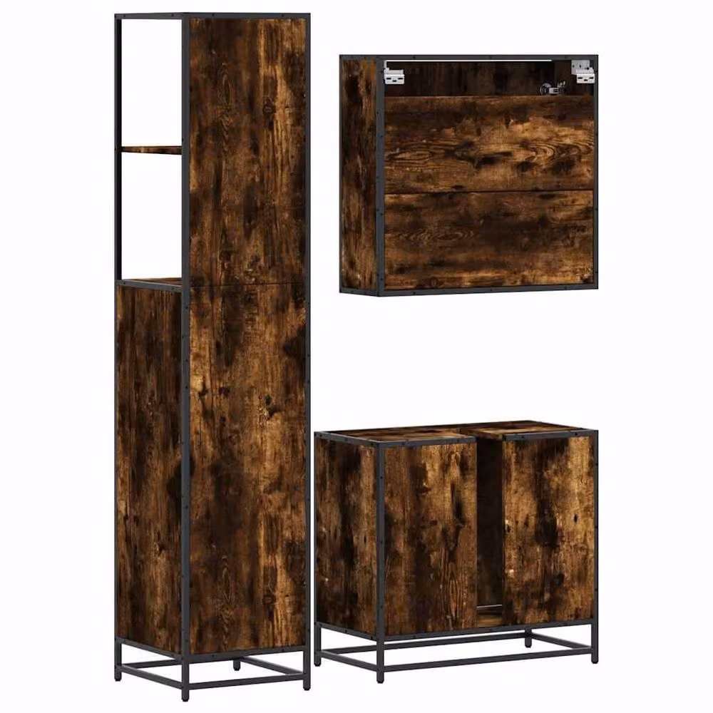 Berkfield Home 3 Piece Industrial Bathroom Furniture Set in Smoked Oak Brown – 6