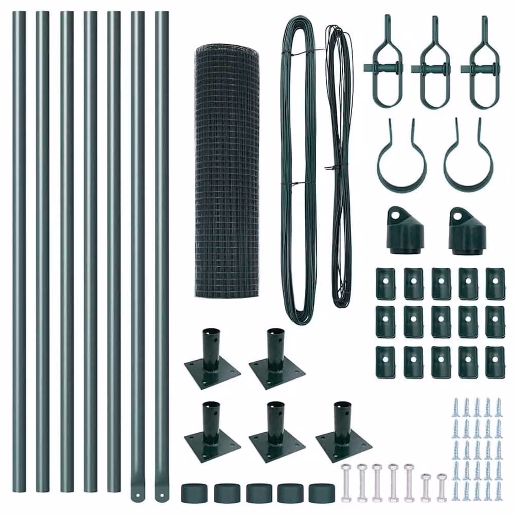 Berkfield Home Green Powder-Coated Steel Welded Wire Fence with 7 Flanged In-Ground Posts, W: 10 m, H: 0.6 m – 5