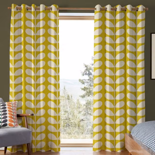 Orla Kiely Jumbo Solid Stem Made to Measure Blackout Eyelet Curtain in Yellow