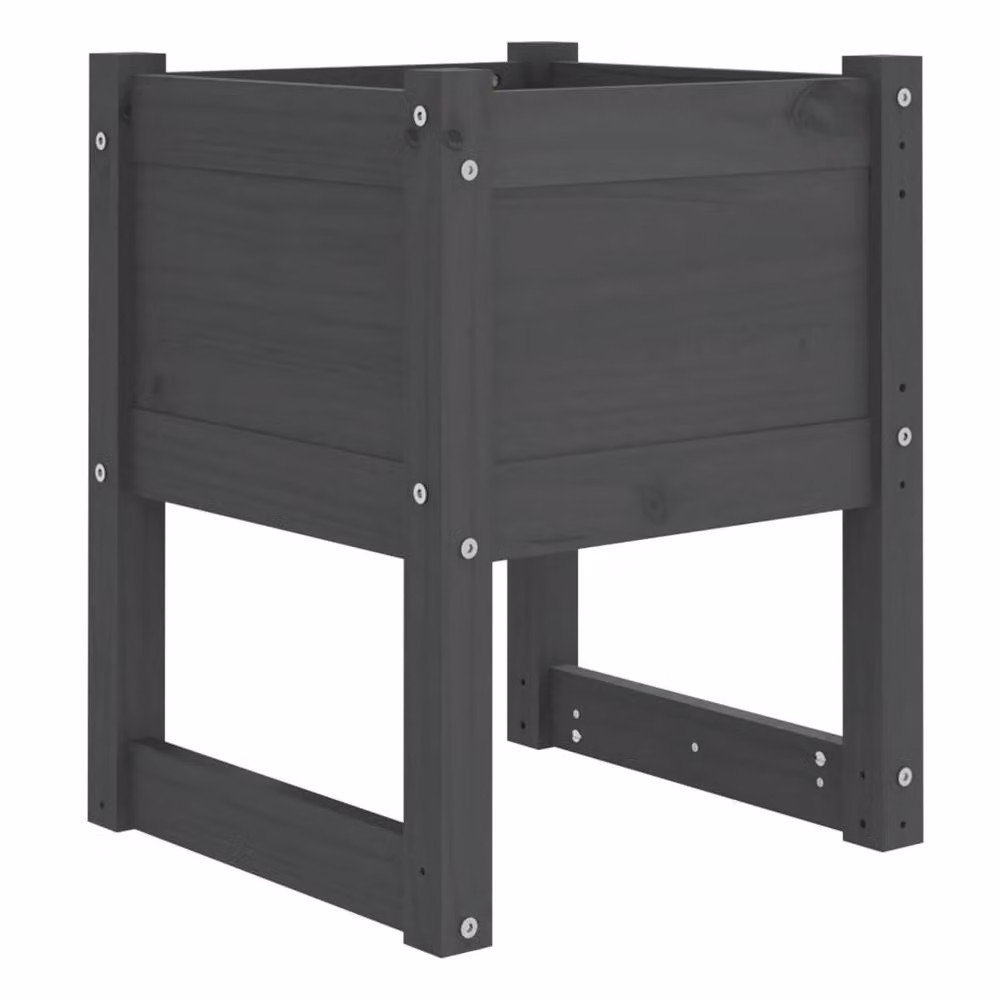 Berkfield Home Grey Solid Wood Pine Planter W/D/H: 40 x 40 x 52.5 cm – 3