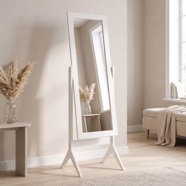 STILVORA Freestanding Rectangular Dressing Mirror in White, H 148 x W 47 cm