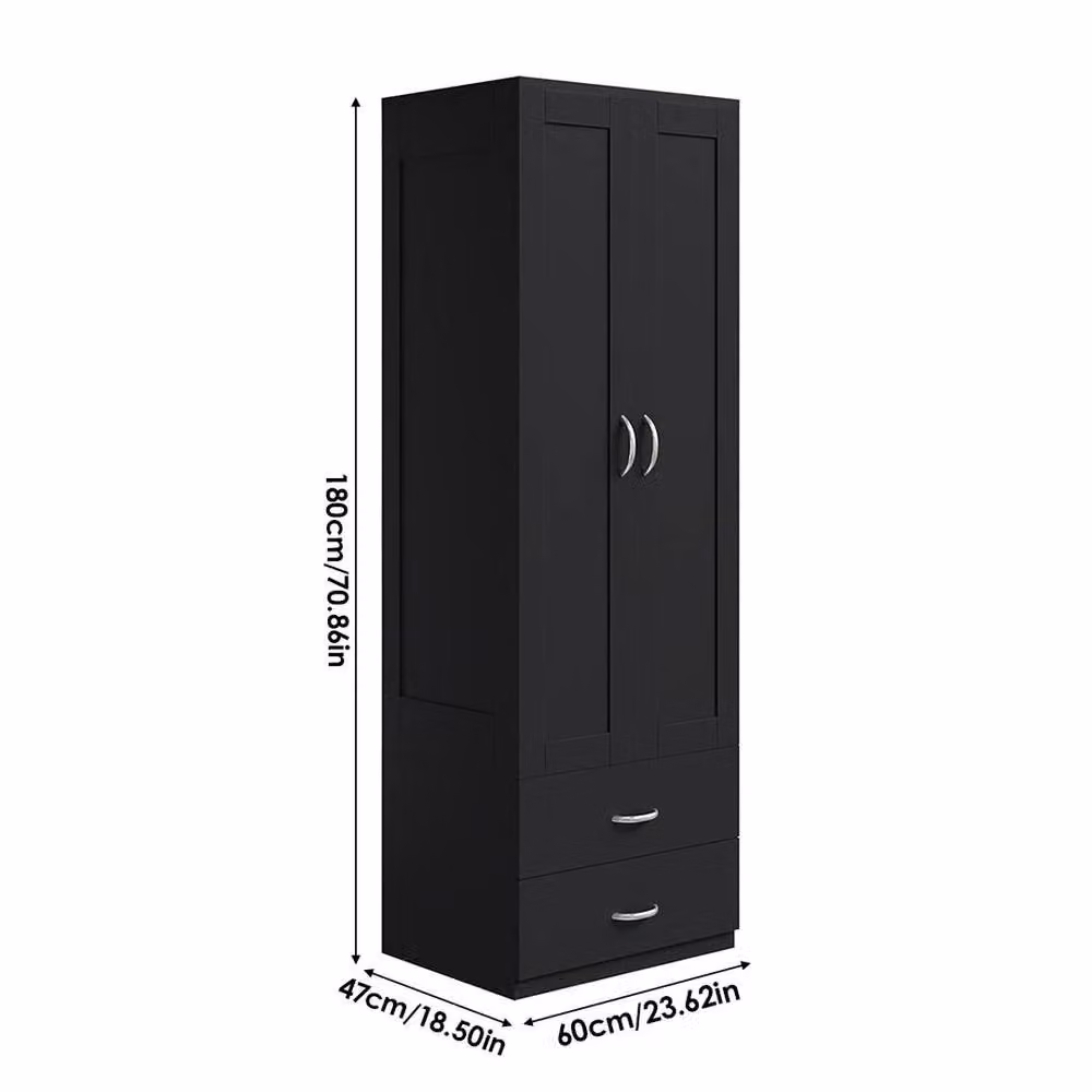 KORVIXA Modern Black Double-Door Wardrobe with Internal Drawers and Hanging Rod, W/D/H: 100 x 100 x 100 cm – 2