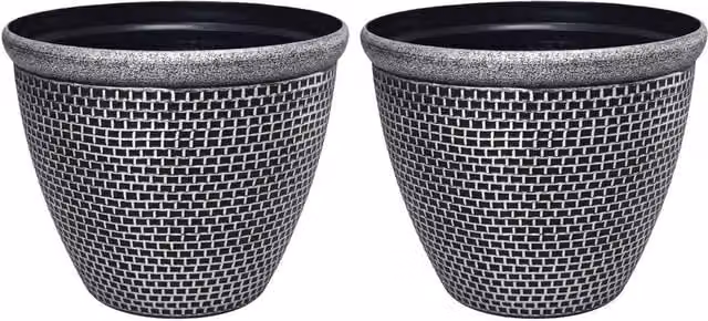 VOGREX Silver and Black Round Plastic Plant Pots with Drainage Holes, Diameter: 30 cm