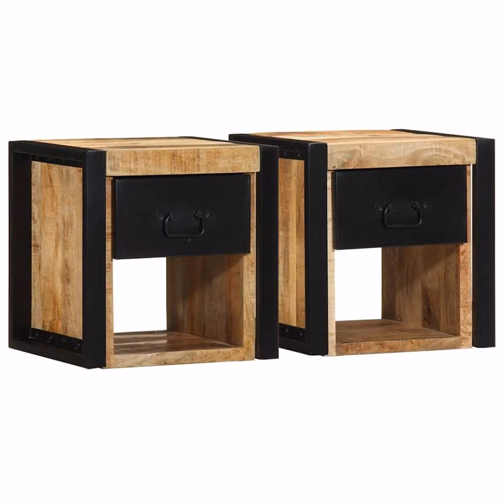 Berkfield Home Beautiful Set of 2 Rustic Mango Wood Bedside Cabinets, Brown, W/D/H: 40 x 35 x 40 cm – 2