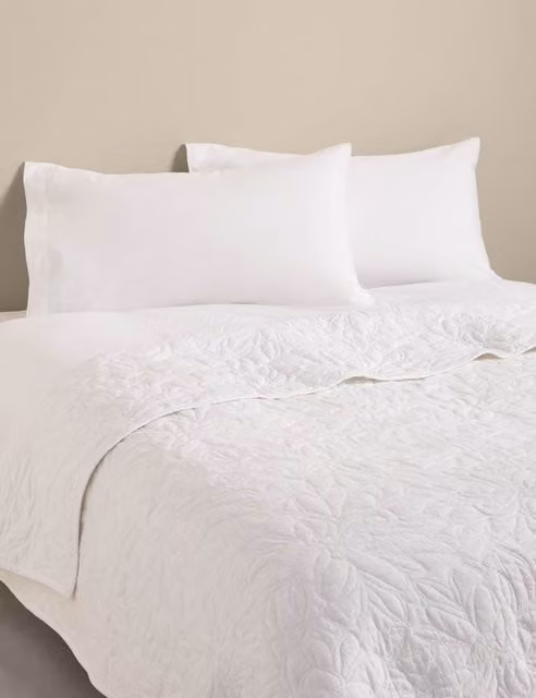 M&S Classic Quilted White Floral Pure Cotton Bedspread