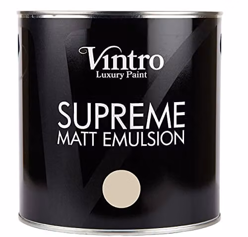 Vintro Luxury Matt Emulsion Multi Surface Paint in Pebble Beige, 2.5L – 3