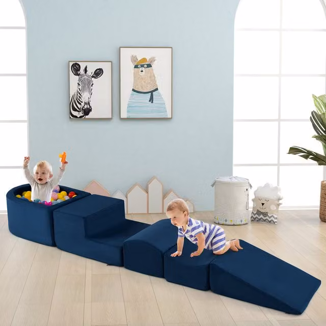 Costway 5-Piece Kids Soft Climbing Blocks in Blue