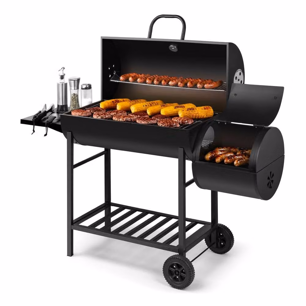 VonHaus Offset Charcoal Barrel BBQ Smoker in Black, W/D/H: 137 x 53 x 95 cm – 9