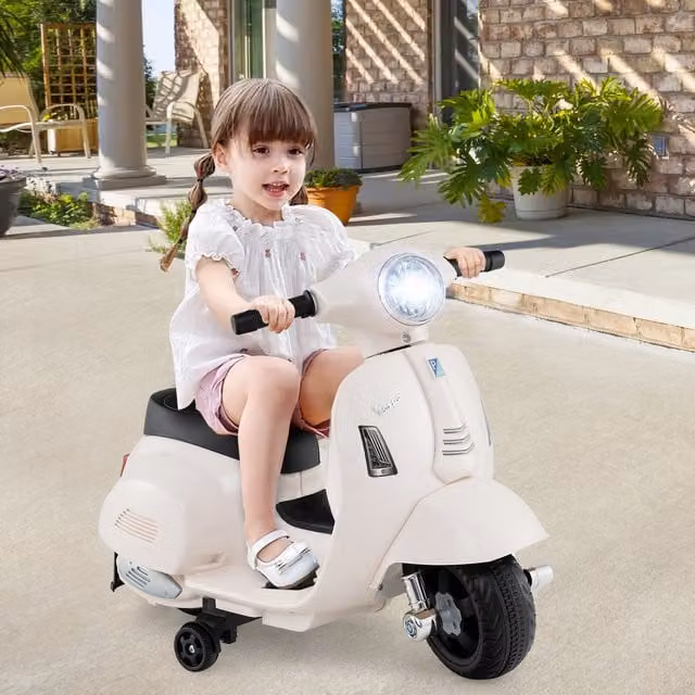 Costway Licensed Vespa Electric Kids Ride on Motorcycle with Light and Sound, White