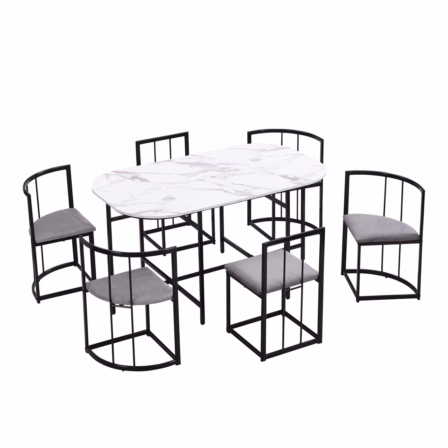 Aosom UK Modern Dining Table and 6 Chairs Set with Marble Pattern and Gold Iron Frame, Black, W: 140 cm, D: 80 cm, H: 76 cm – 2