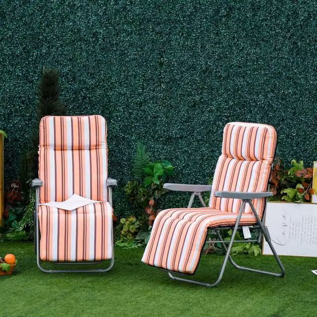 Outsunny Set of 2 Adjustable Sun Loungers with Weatherproof Cushions in Orange and Grey – 1