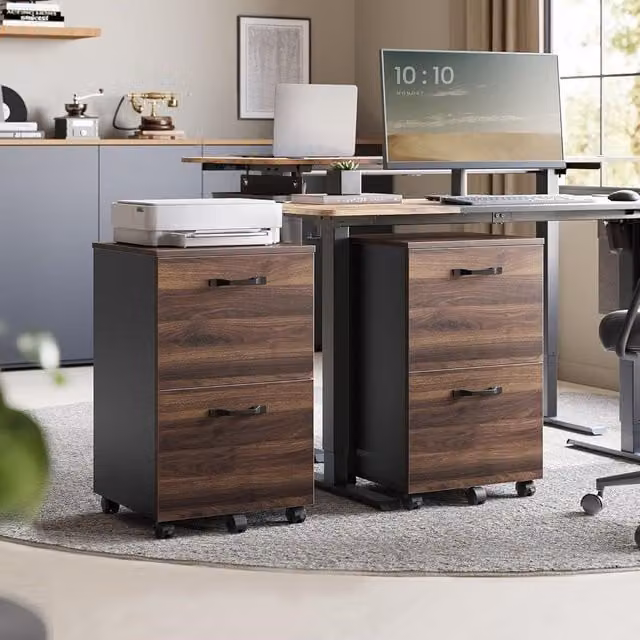 VASAGLE 2 Drawer Rolling File Cabinet in Brown with Castors, H 70 x W 42 x D 40 cm – 1