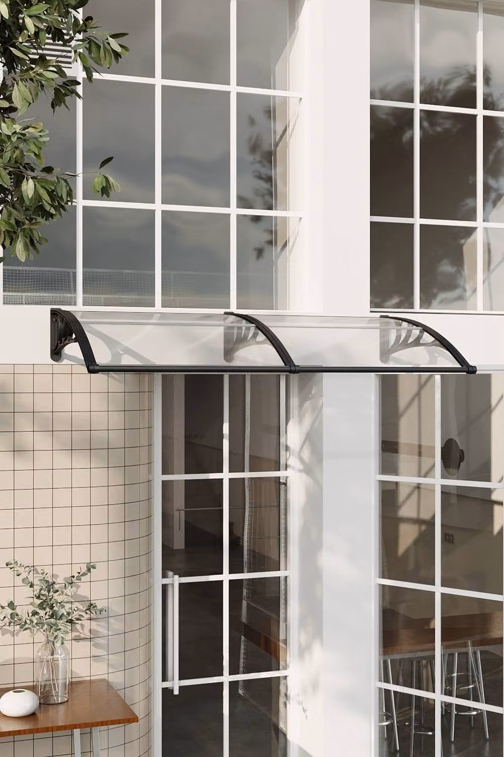 Living and Home Outdoor Door Canopy Window Awning with Drainage Channel in Transparent Clear, Size 2XL – 3