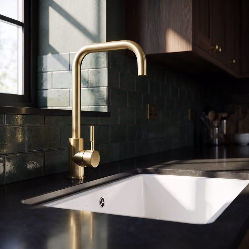 Balterley Square Kitchen Sink Mixer Tap, Brushed Brass, Top Fix Installation – 3