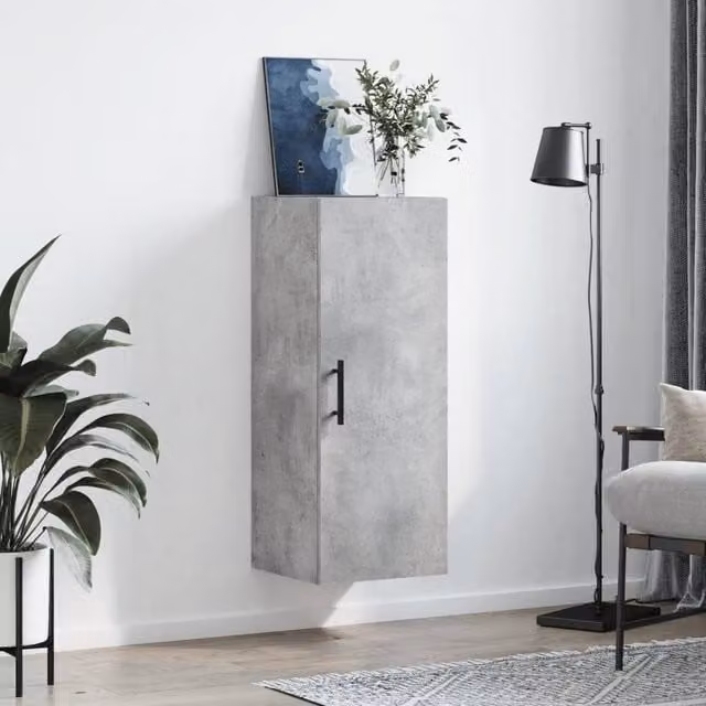Berkfield Home Wall Mounted Cabinet in Concrete Grey, W/D/H: 34.5 x 34 x 90 cm