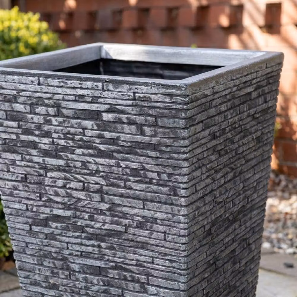 Samuel Alexander Large Square Plastic Slate Effect Garden Planter in Grey, W: 30 cm, D: 45 cm – 3