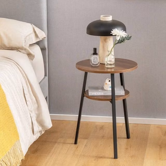 FORGEVIO 2-Tier Round Wood Side Table in Brown, W/D/H: 39.0 x 39.0 x 54.0 cm
