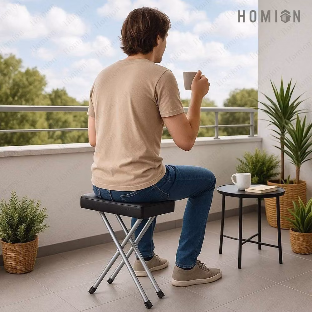 FORGEVIO Set of 4 Folding Stools with Soft Padded Synthetic Leather Cushioned Seats in Black – 3