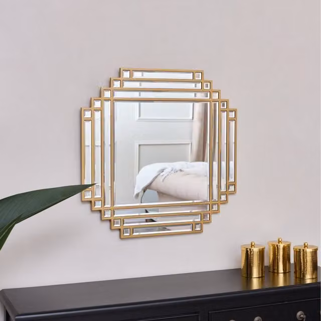 Melody Maison Square Art Deco Fan Wall Mirror in Gold, W 55 cm x H 55 cm