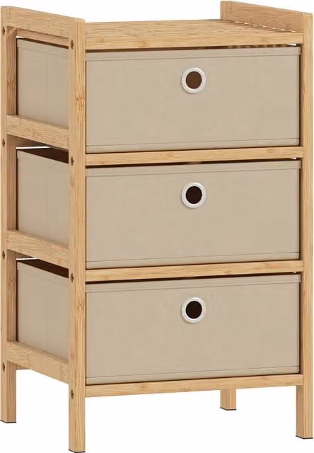 HOMCOM Narrow Chest of Drawers with 3 Fabric Drawers and Bamboo Frame, Cream White – 1