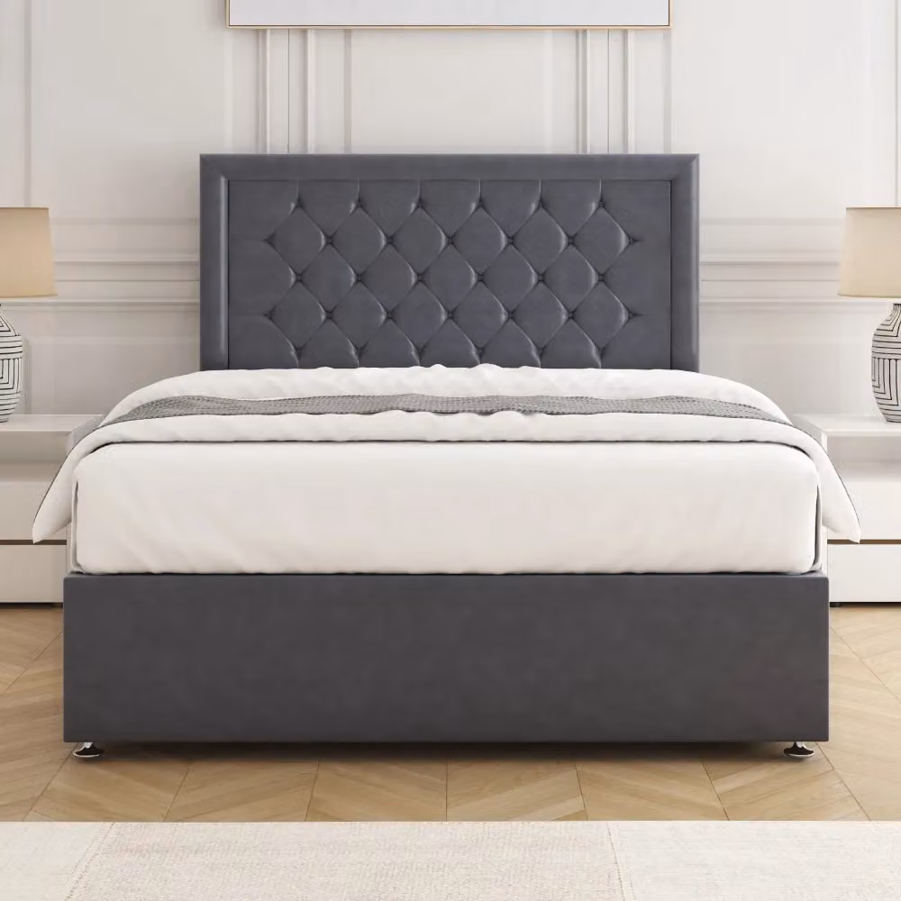 BSSPOKE Nova Plush Velvet Divan Bed with 24 inch Headboard in Charcoal Grey, King Size, W/D/H: 180 x 200 cm – 2