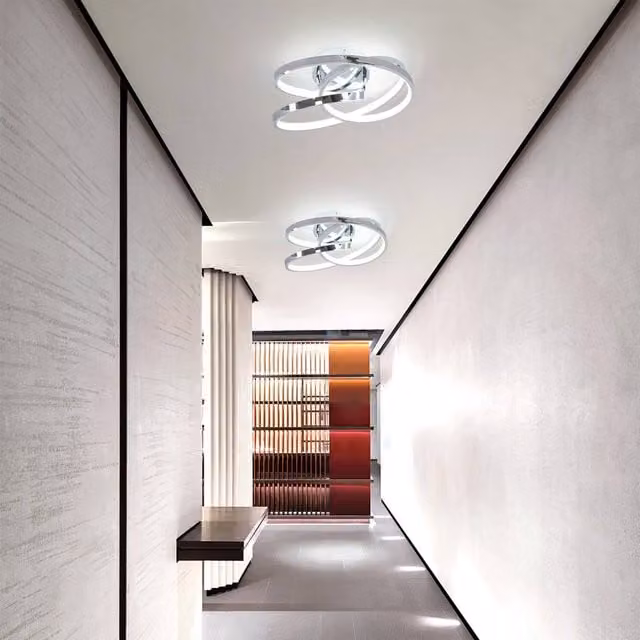 NIVOR Modern Geometric LED Semi Flush Mount Ceiling Light in Silver, Diameter: 30 cm, Cool White – 1
