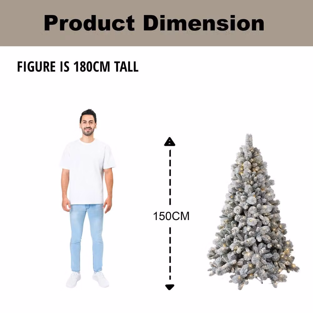 Shatchi 5ft Helsinki Christmas Tree with Warm White LEDs in Green and White, Height: 152.4 cm – 4
