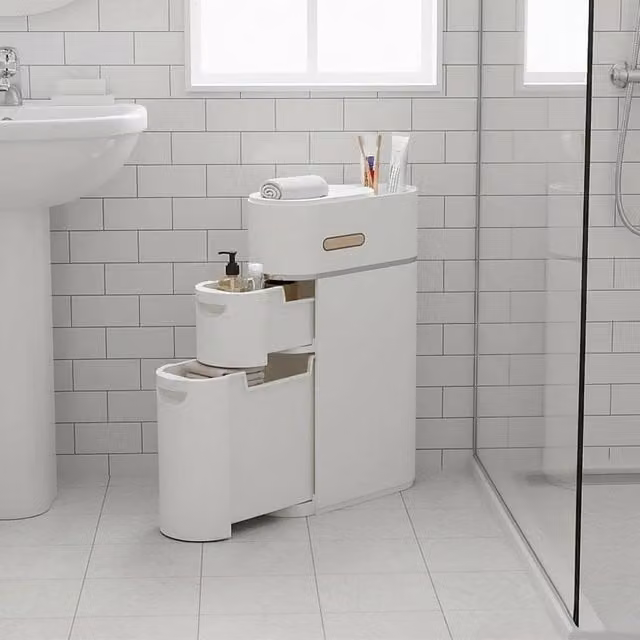 EONLION 3 Tier Tall Freestanding Bathroom Storage Cabinet in White