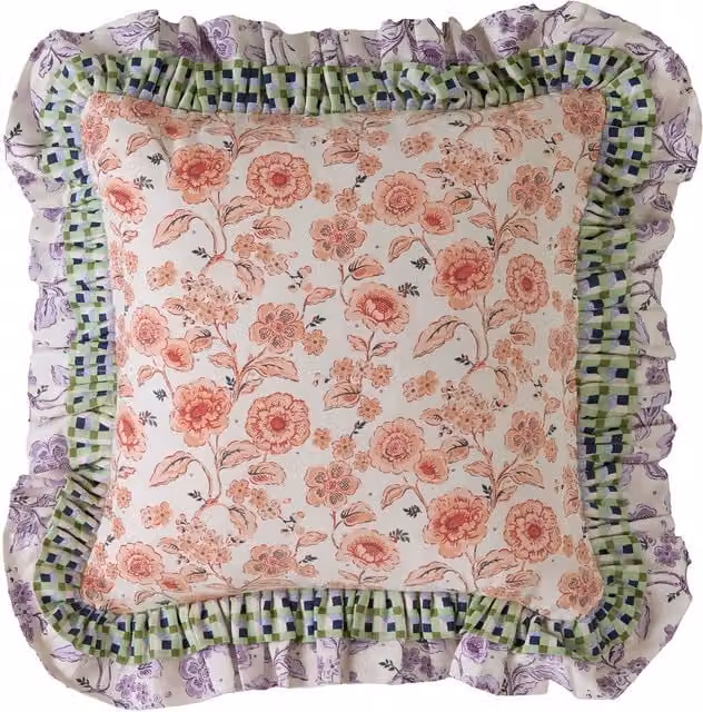 Cath Kidston Double Ruffle Filled Cotton Cushion, Multicolour, W/D/H: 45 x 45 x 45 cm