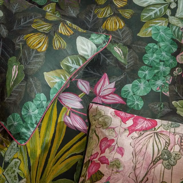 Veadeiros Exotic Floral Reversible Duvet Cover Set, Pink and Green, W: 180 cm x L: 200 cm