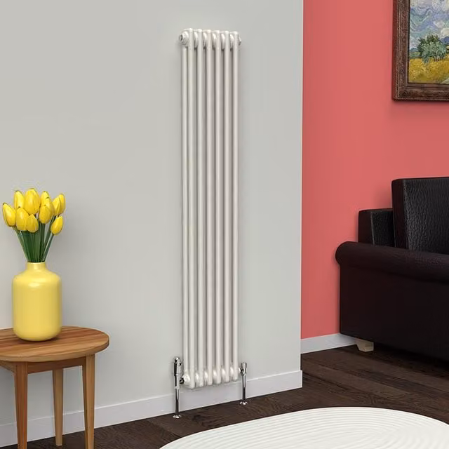 Lux Heat Vertical Coloured Column Radiator in Stone White, H 150 cm x W 29 cm