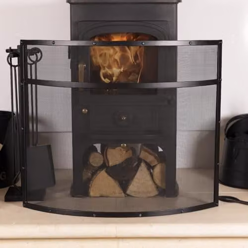 Charles Bentley Hornbeam Iron Fireguard with Silver Mesh and Black Border, W 75 cm x H 63 cm x D 15 cm