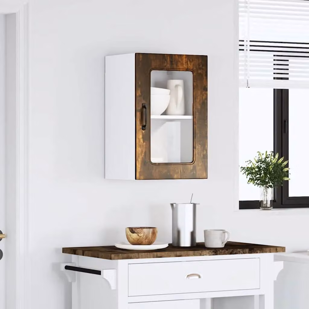 Berkfield Home Kalmar Modern Wall Mounted Kitchen Cabinet with Glass Doors in Smoked Oak Brown – 2