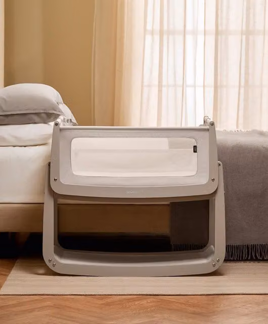 SnuzPod 5 Bedside Crib in Grey Pebble with Solid Wood and Fabric Details