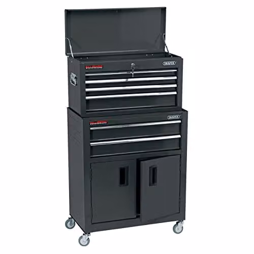 Draper Lockable 6 Drawer Rolling Tool Chest Trolley in Black Steel, W/D/H: 61.6 x 107.8 x 33.0 cm