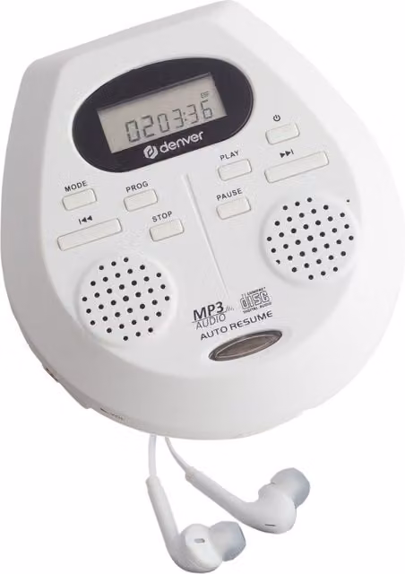 Denver Portable CD Player with Stereo Speakers, White