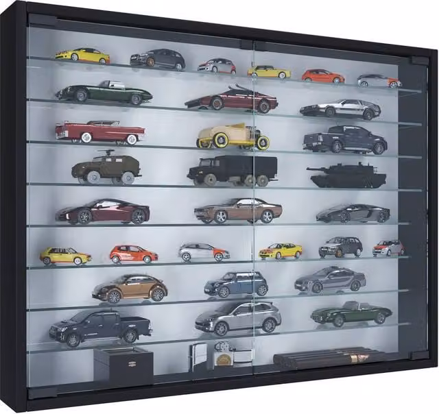 VCM Mandosa XXL Wall Mounted Hanging Display Case with Glass Doors in Black, W/D/H: 80 x 60 x 60 cm – 1