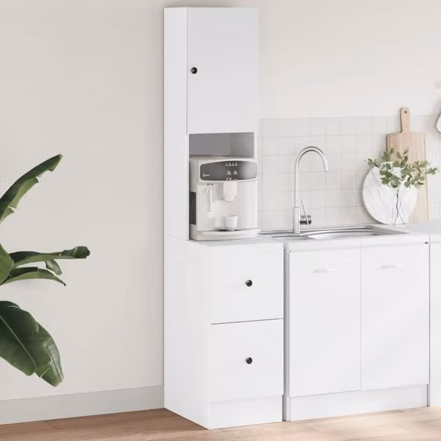 Berkfield Home White Kitchen Tall Unit with Hinged Doors and Internal Drawers, W/D/H: 35 x 50 x 180 cm