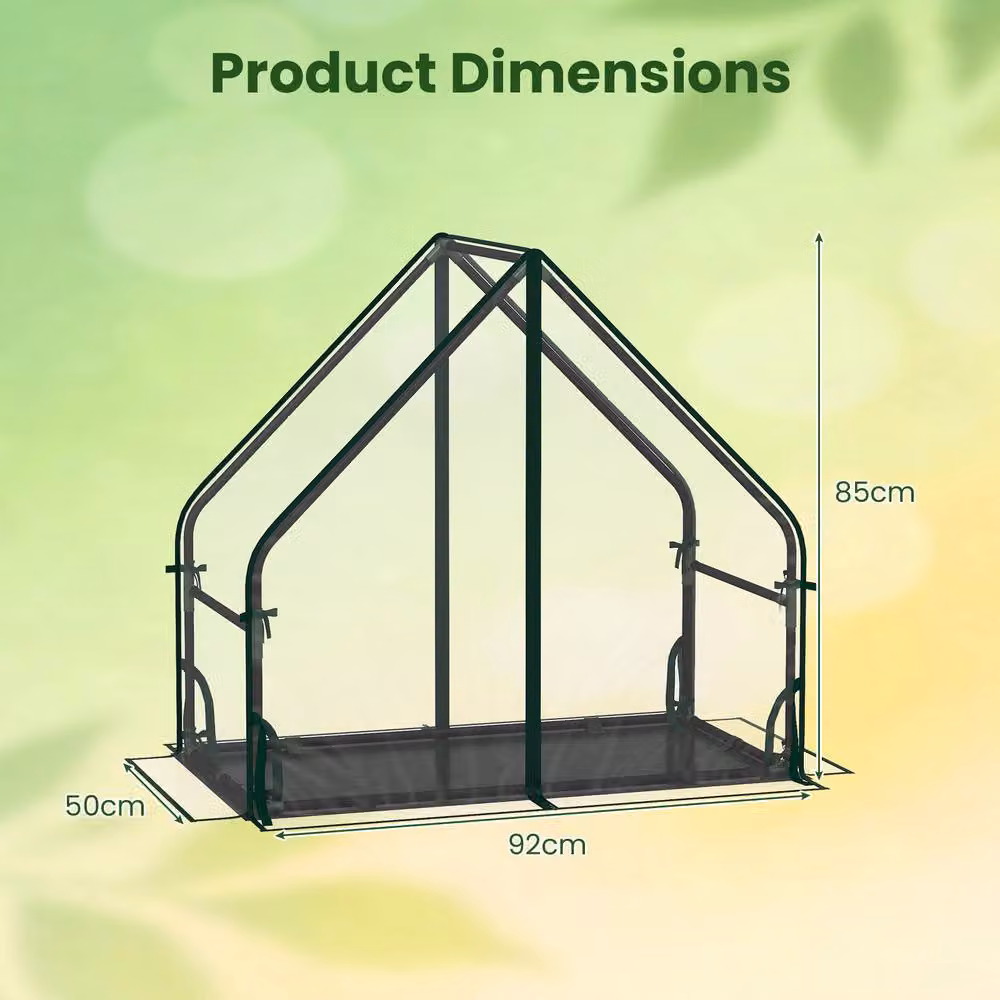 Costway Portable Mini Greenhouse with Ground Stakes and Bottom Mat, Transparent Green, W/D/H: 92 x 85 x 50 cm – 2