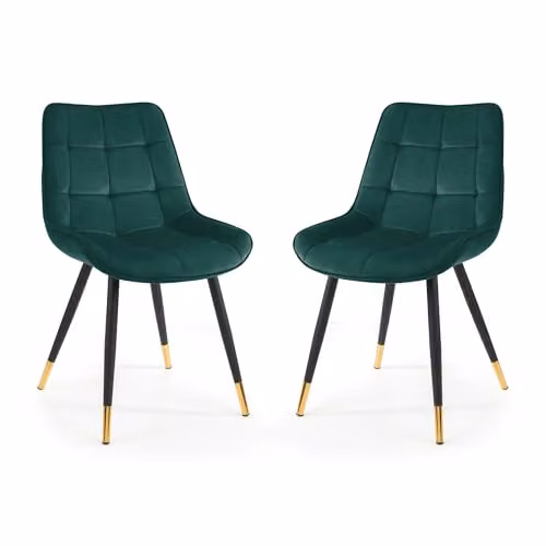 Julian Bowen Hadid Set of 2 Green Velvet Upholstered Dining Chairs – 4