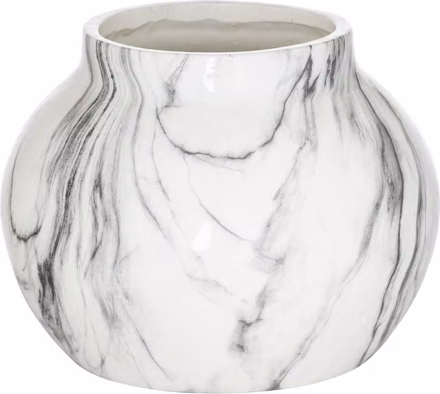 KDMK Modern White Ceramic Round Tabletop Marble Planter